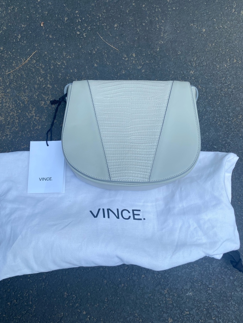 Vince Brand New Cream Textured Panel Crossbody Saddle Bag